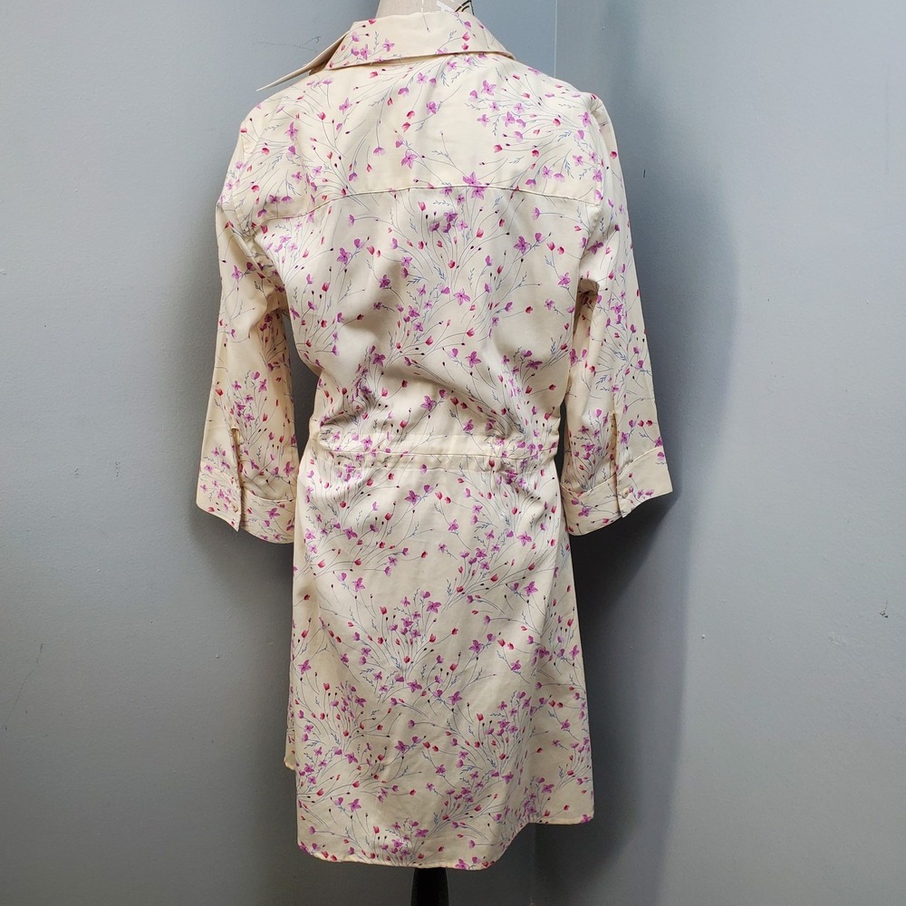 Foxcroft Shirt Dress Womens 12 Multicolor Floral Tie Waist Collared Button Front - Picture 2 of 11